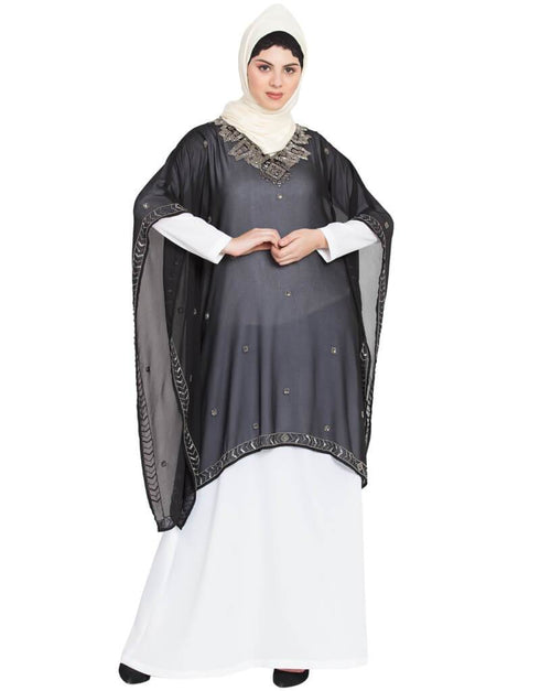 Modern Double layer embellished Party Abaya Black