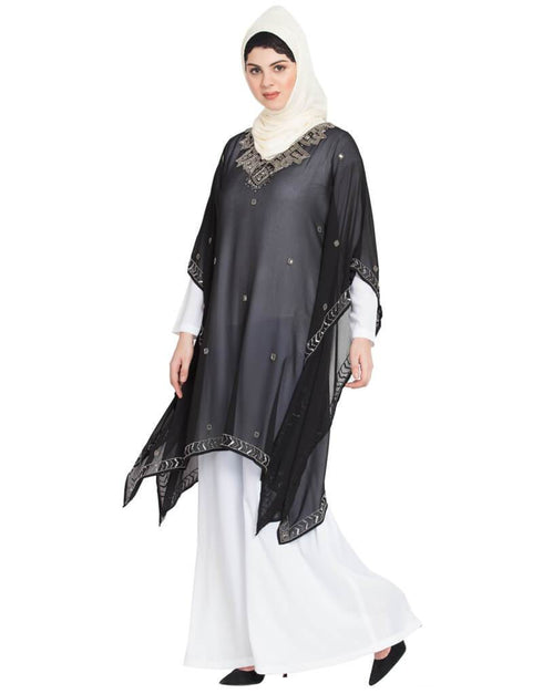 Modern Double layer embellished Party Abaya Black