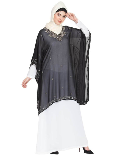 Modern Double layer embellished Party Abaya Black