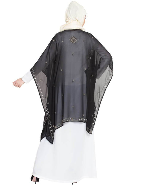 Modern Double layer embellished Party Abaya Black