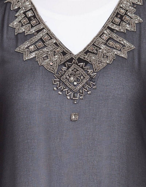 Modern Double layer embellished Party Abaya Black