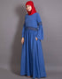 Islamic Lace at Waist and Sleeve Classic Abaya Blue