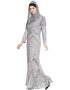 Muslim Full embellished Grey Party Abaya Grey
