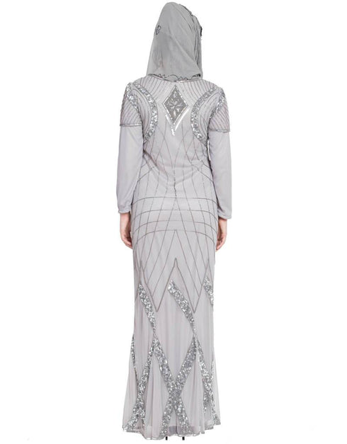 Muslim Full embellished Grey Party Abaya Grey
