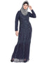 Muslim Full embellished Grey Party Abaya Grey