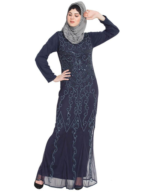 Modest Full embellished Navy Party Abaya Navy Blue