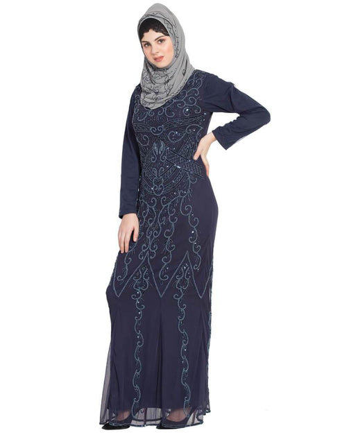 Modest Full embellished Navy Party Abaya Navy Blue