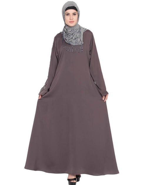 Islamic sleeve embroidered Umbrella Abaya Brown