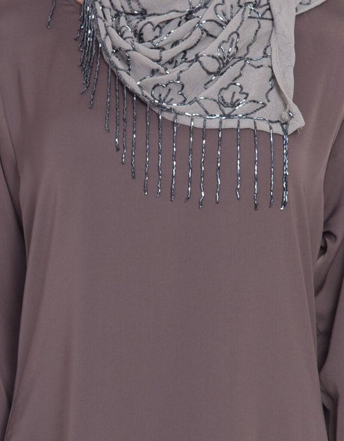 Islamic sleeve embroidered Umbrella Abaya Brown