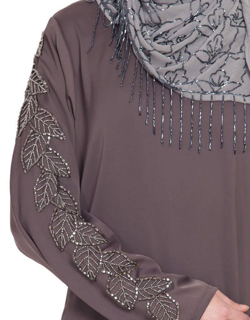 Islamic sleeve embroidered Umbrella Abaya Brown