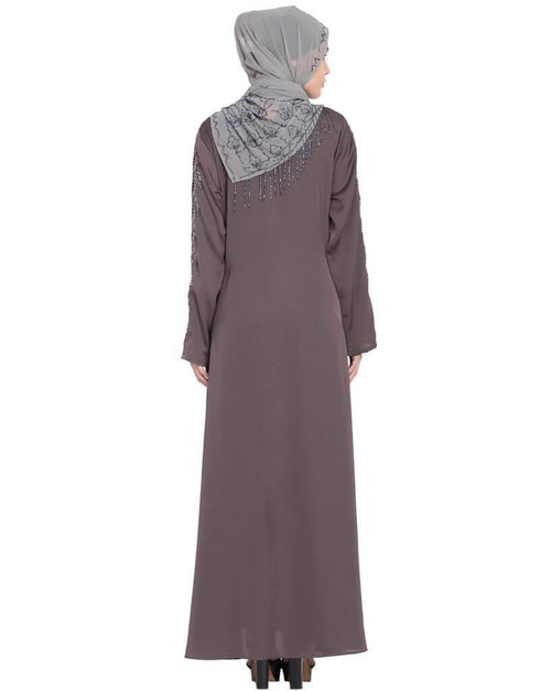 Islamic sleeve embroidered Umbrella Abaya Brown