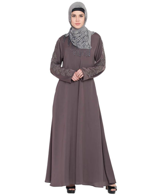 Islamic sleeve embroidered Umbrella Abaya Brown