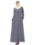 Trendy Decorative Button Front Open Abaya Grey
