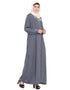 Trendy Decorative Button Front Open Abaya Grey