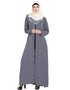 Trendy Decorative Button Front Open Abaya Grey