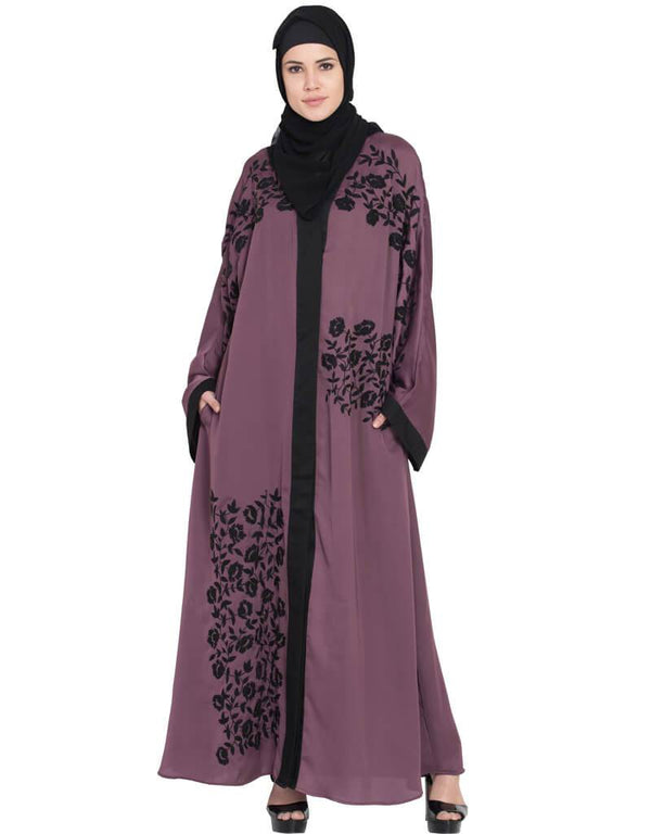 Modern Front Open embroidered Dubai Kaftan Purple