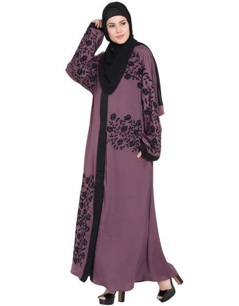 Modern Front Open embroidered Dubai Kaftan Purple