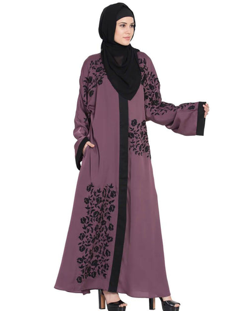 Modern Front Open embroidered Dubai Kaftan Purple