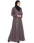Dubai Front Embroidered Umbrella Abaya Brown