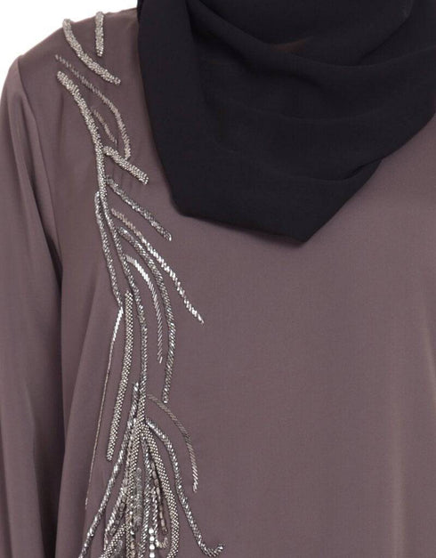 Dubai Front Embroidered Umbrella Abaya Brown