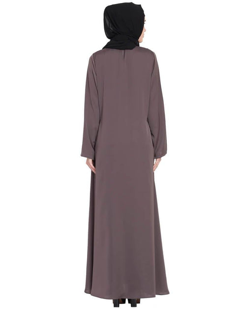 Dubai Front Embroidered Umbrella Abaya Brown
