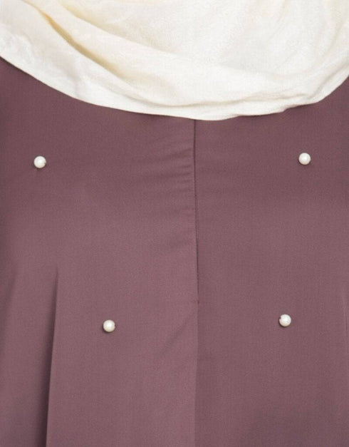 Muslim Double Sleeve Pearl beaded Abaya Brown