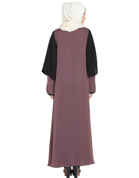 Muslim Double Sleeve Pearl beaded Abaya Brown
