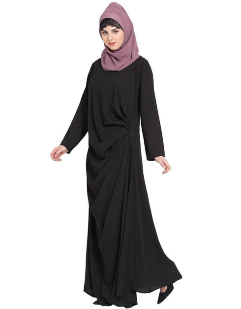 Chic Pleating at Waist Casual Abaya Black