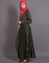 Trendy Pleating at Waist Stretchable Knits Travel Abaya Green