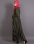 Trendy Pleating at Waist Stretchable Knits Travel Abaya Green