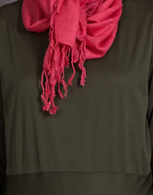 Trendy Pleating at Waist Stretchable Knits Travel Abaya Green