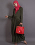 Trendy Pleating at Waist Stretchable Knits Travel Abaya Green