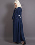 Muslim Contrast Yoke Bell Sleeve Bohemian Abaya Blue