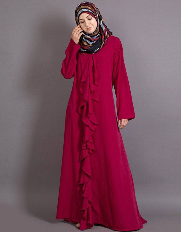 Modest Front frill casual Abaya Wine