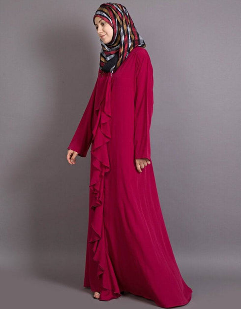 Modest Front frill casual Abaya Wine