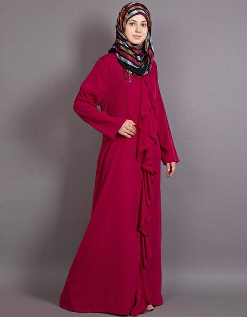 Modest Front frill casual Abaya Wine