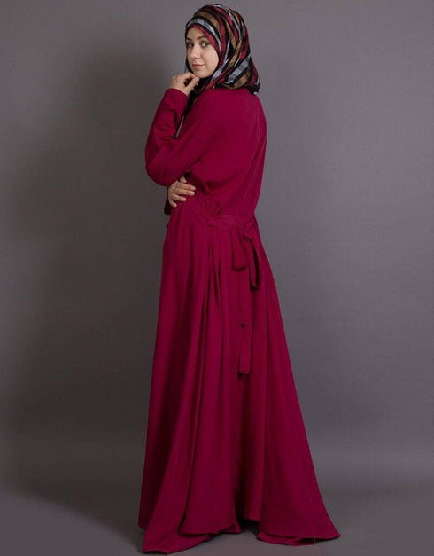 Modest Front frill casual Abaya Wine