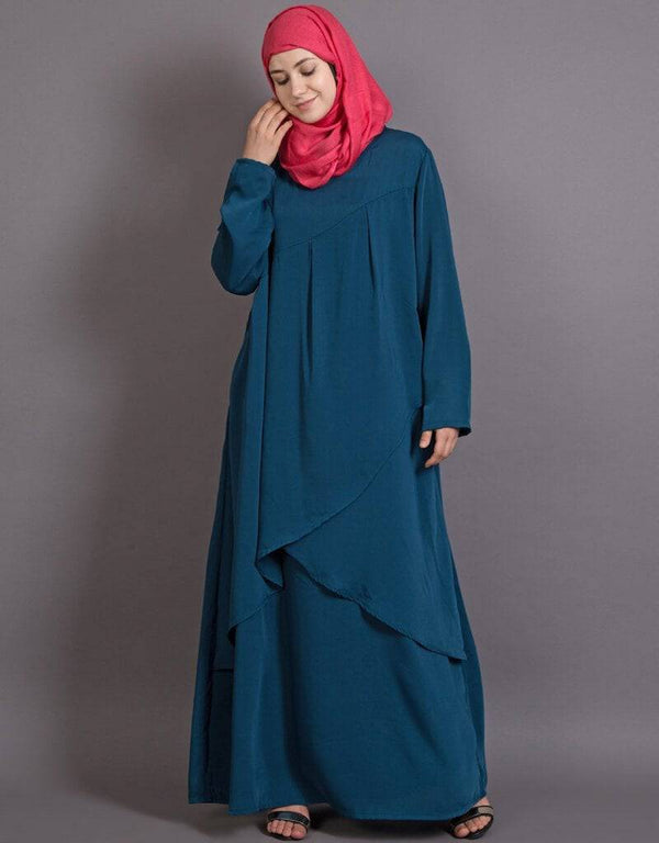 Islamic Overlapped panel casual Abaya Teal
