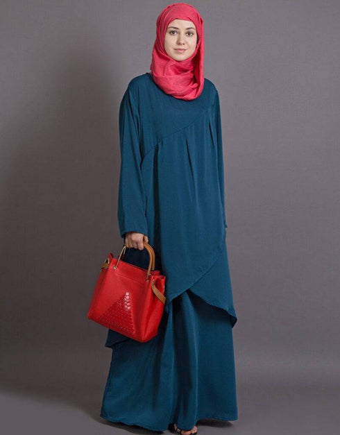 Islamic Overlapped panel casual Abaya Teal