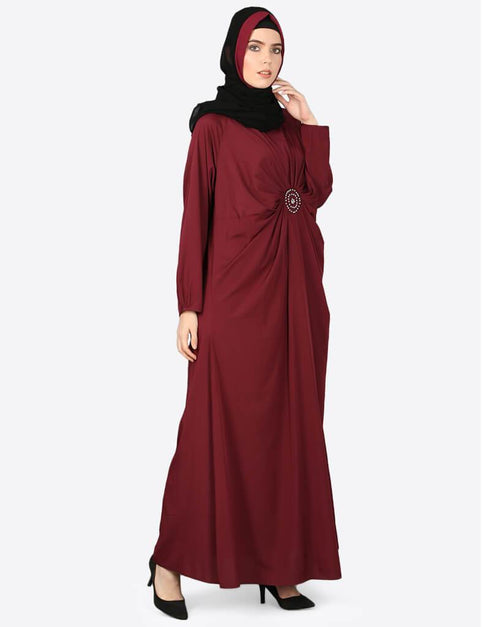 Arabic Circle Pleated Abaya Maroon