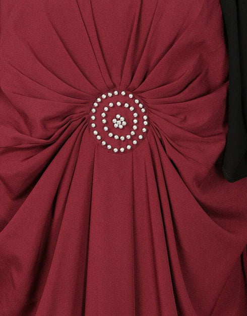 Arabic Circle Pleated Abaya Maroon