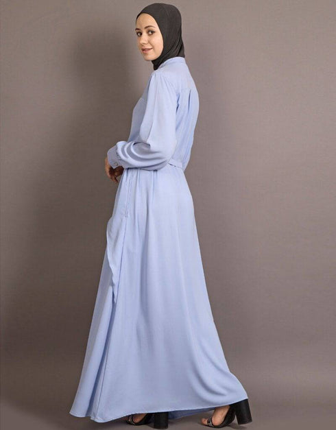 Women Yoke At Chest Triangle Panels Collage Girl Abaya Blue