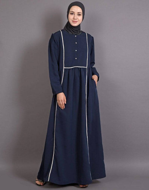 Islamic Bohemian Contrast Lace Abaya Blue