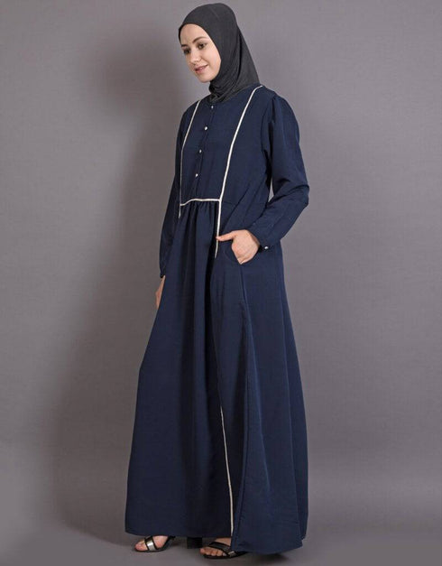 Islamic Bohemian Contrast Lace Abaya Blue
