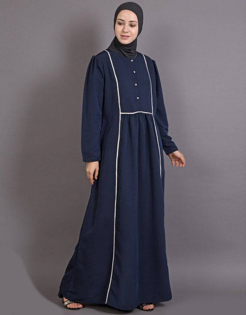 Islamic Bohemian Contrast Lace Abaya Blue