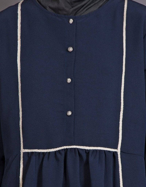 Islamic Bohemian Contrast Lace Abaya Blue