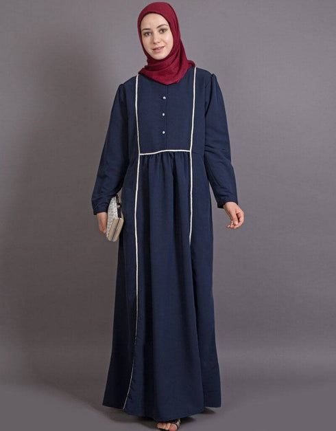 Islamic Bohemian Contrast Lace Abaya Blue