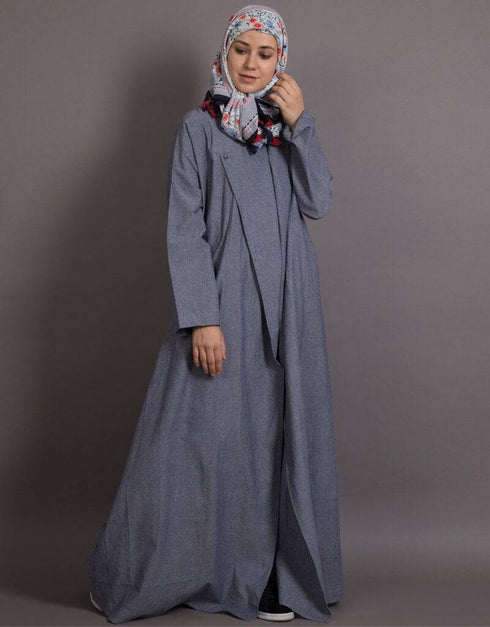 Arabic Executive Wrap Around Coat Abaya Blue
