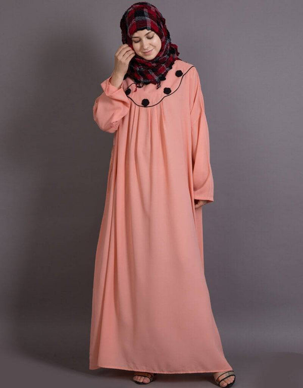Women Scallop yoke bohemian casual Abaya Peach