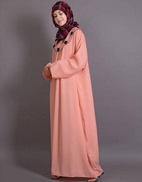 Women Scallop yoke bohemian casual Abaya Peach
